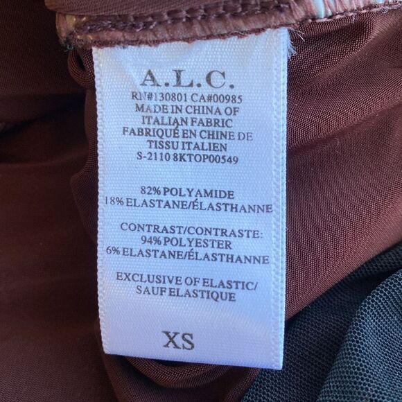 A.L.C. Jackie Ruched Tulle Semi Sheer Long Sleeve Mesh Top Black w Red Underlay - Picture 7 of 8